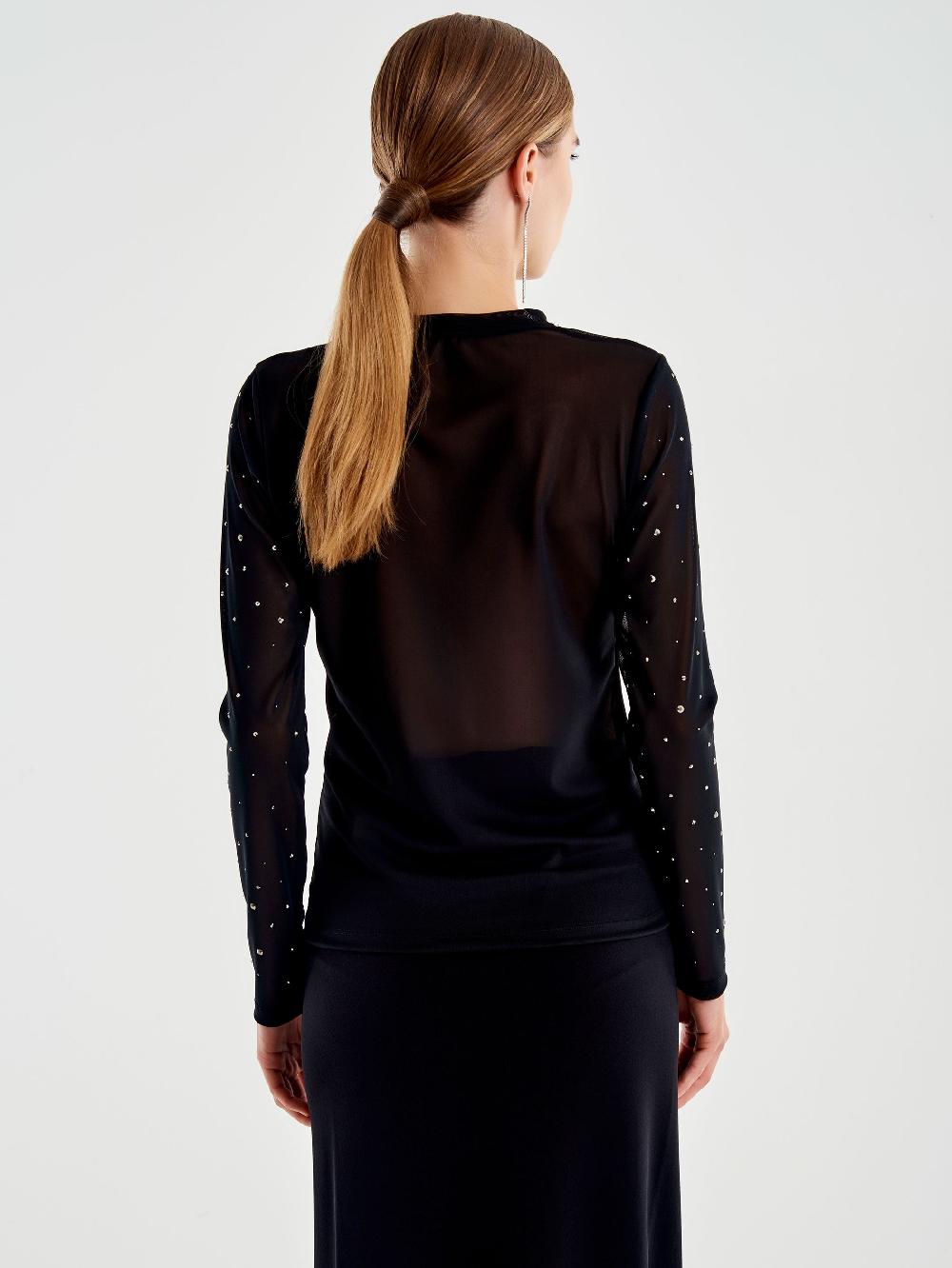 Vicolo Maglia in Tulle con Strass Nero Presa