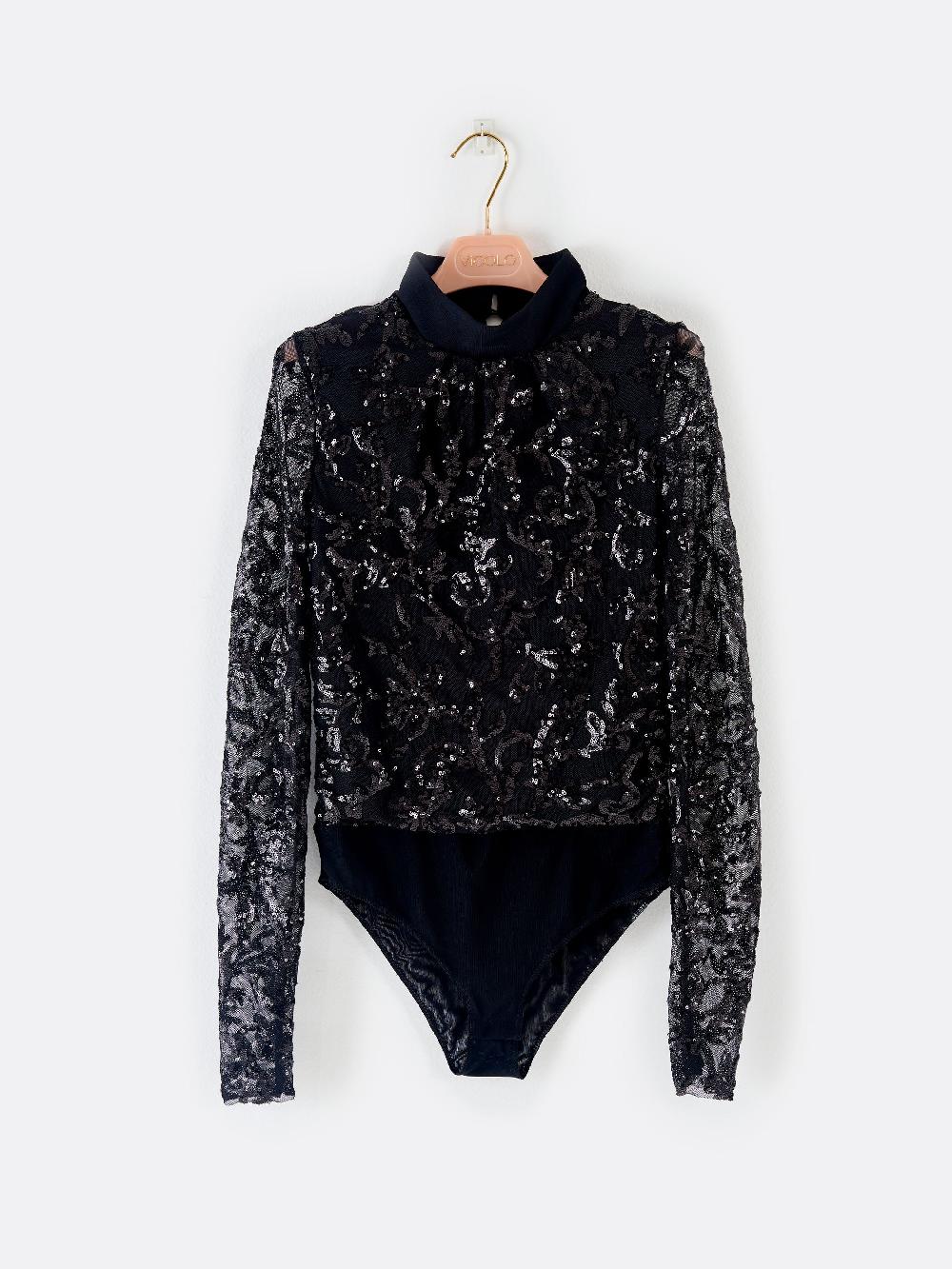 Vicolo Body Pizzo e Paillettes Nero Sconto