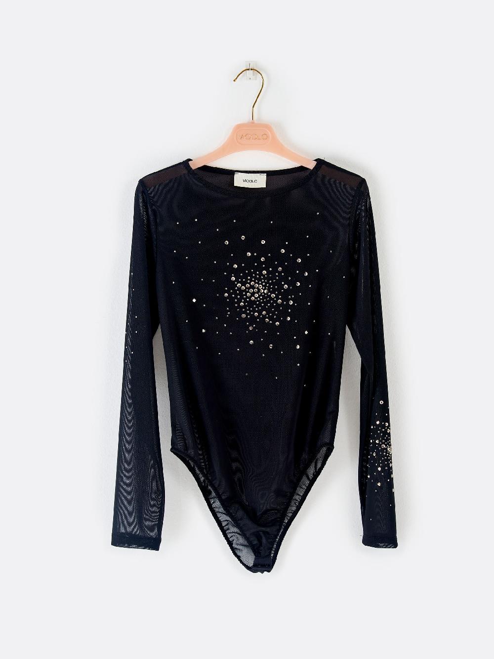 Vicolo Body in Tulle con Strass Nero Saldi