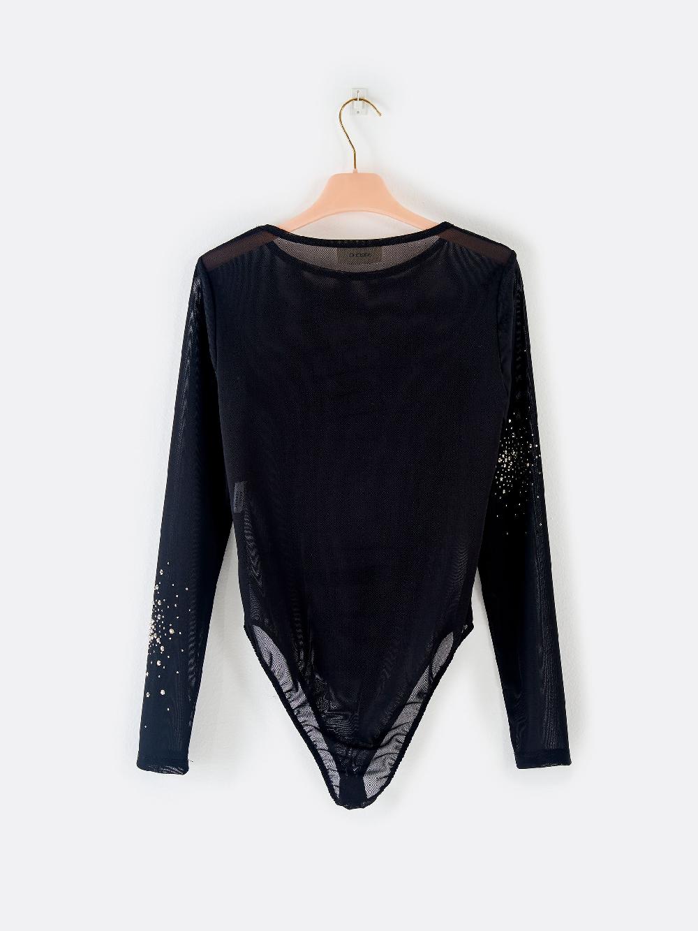 Vicolo Body in Tulle con Strass Nero Saldi