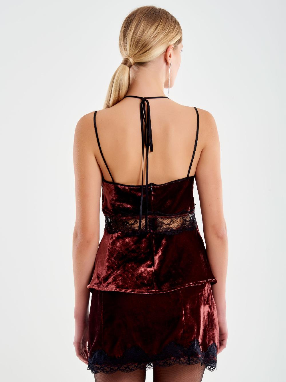 Vicolo Top in Pizzo e Velluto Bordeaux Offerte