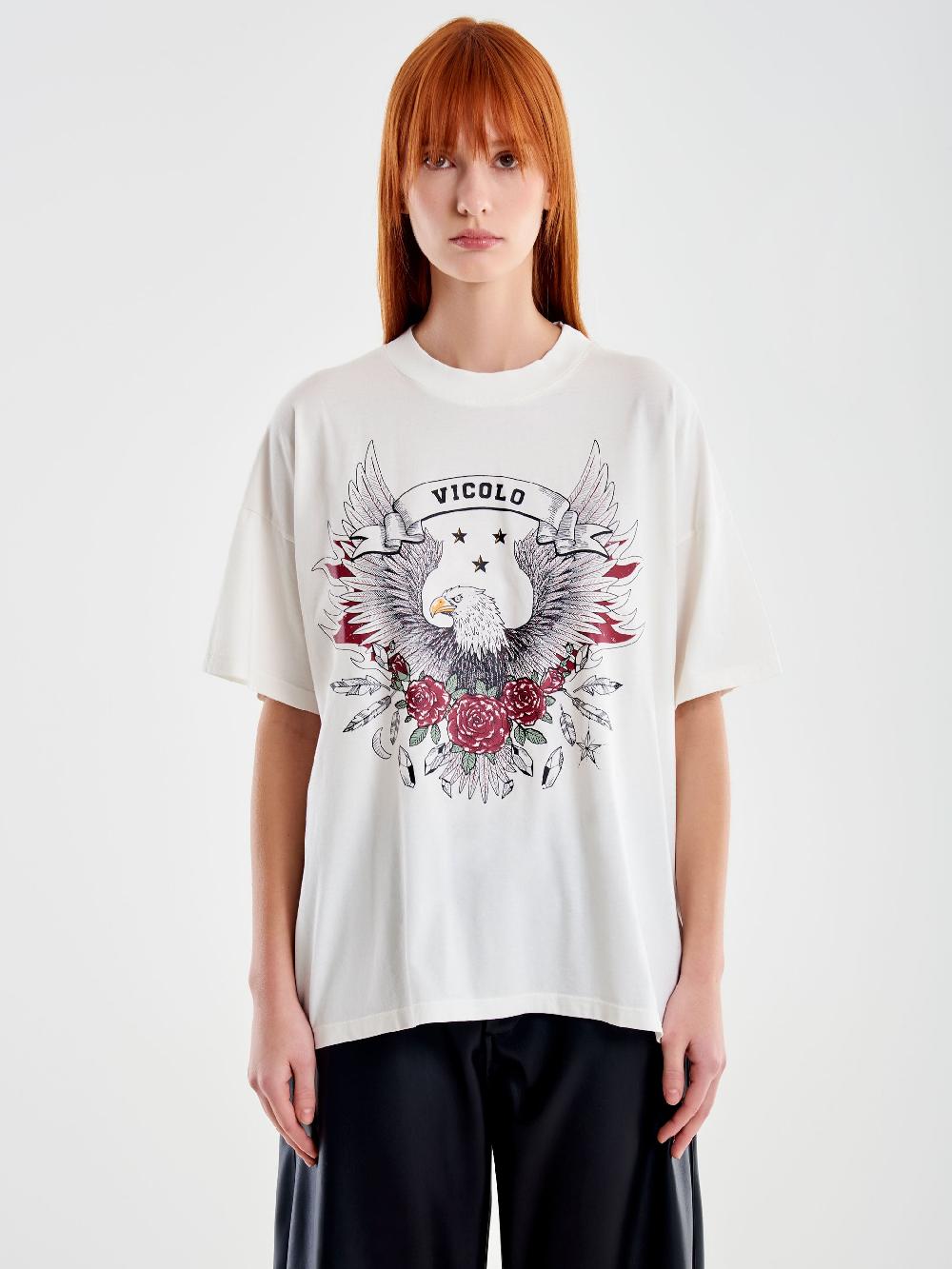 Vicolo T-shirt Fantasia Varsity Bianco Vendita Calda