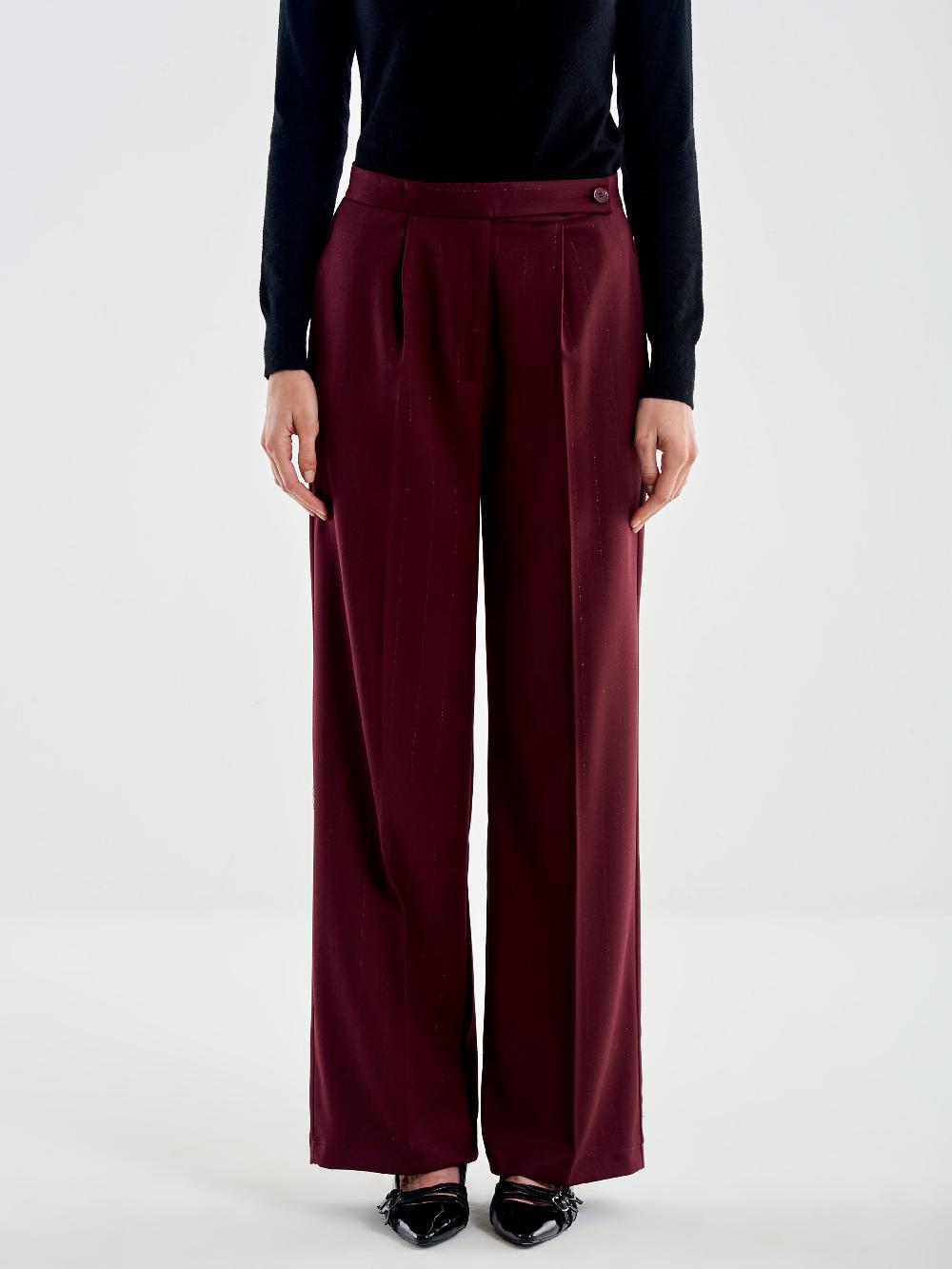 Vicolo Pantalone Ampio Gessato Lurex Bordeaux Prezzo Ridotto
