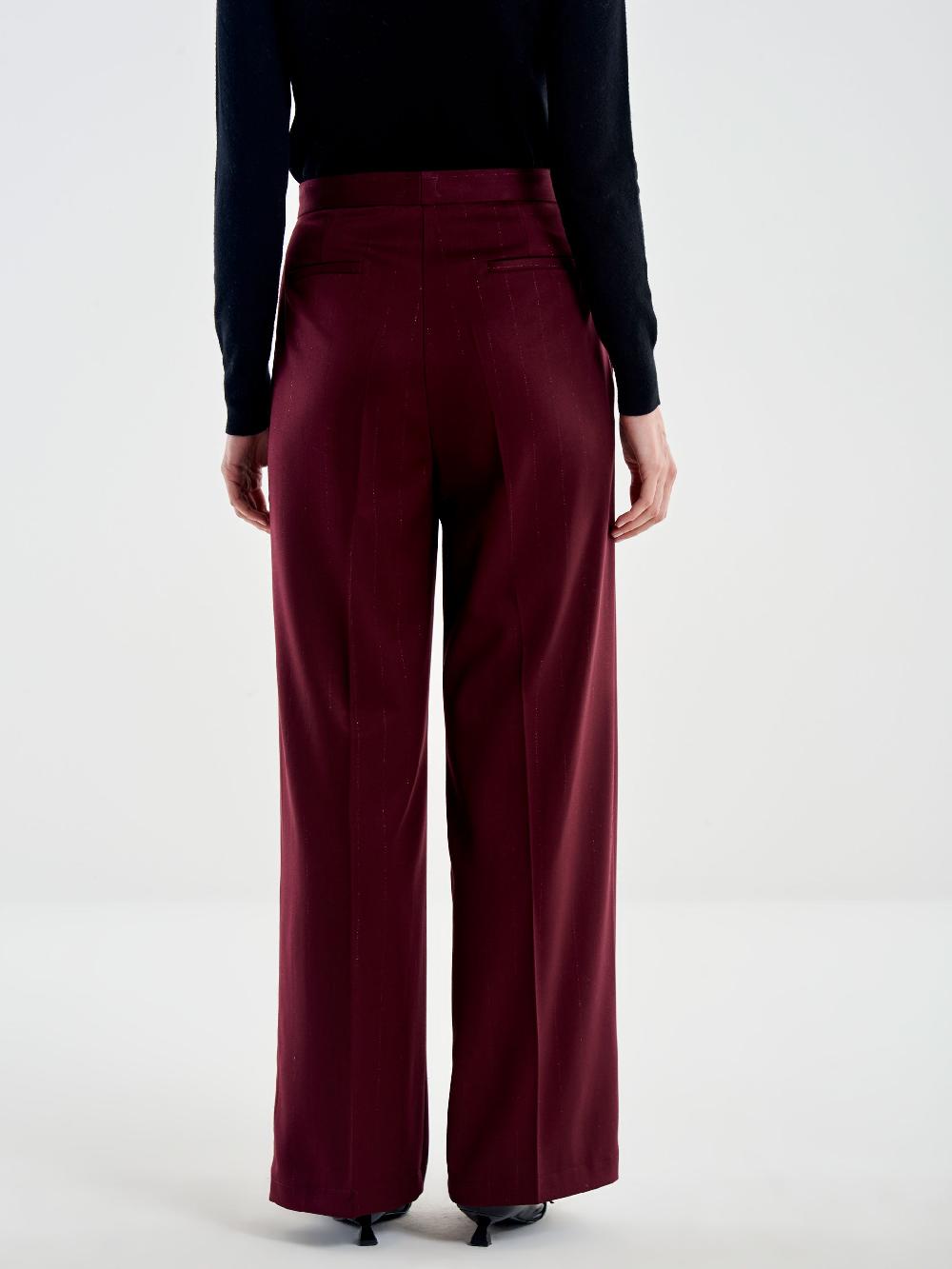 Vicolo Pantalone Ampio Gessato Lurex Bordeaux Prezzo Ridotto