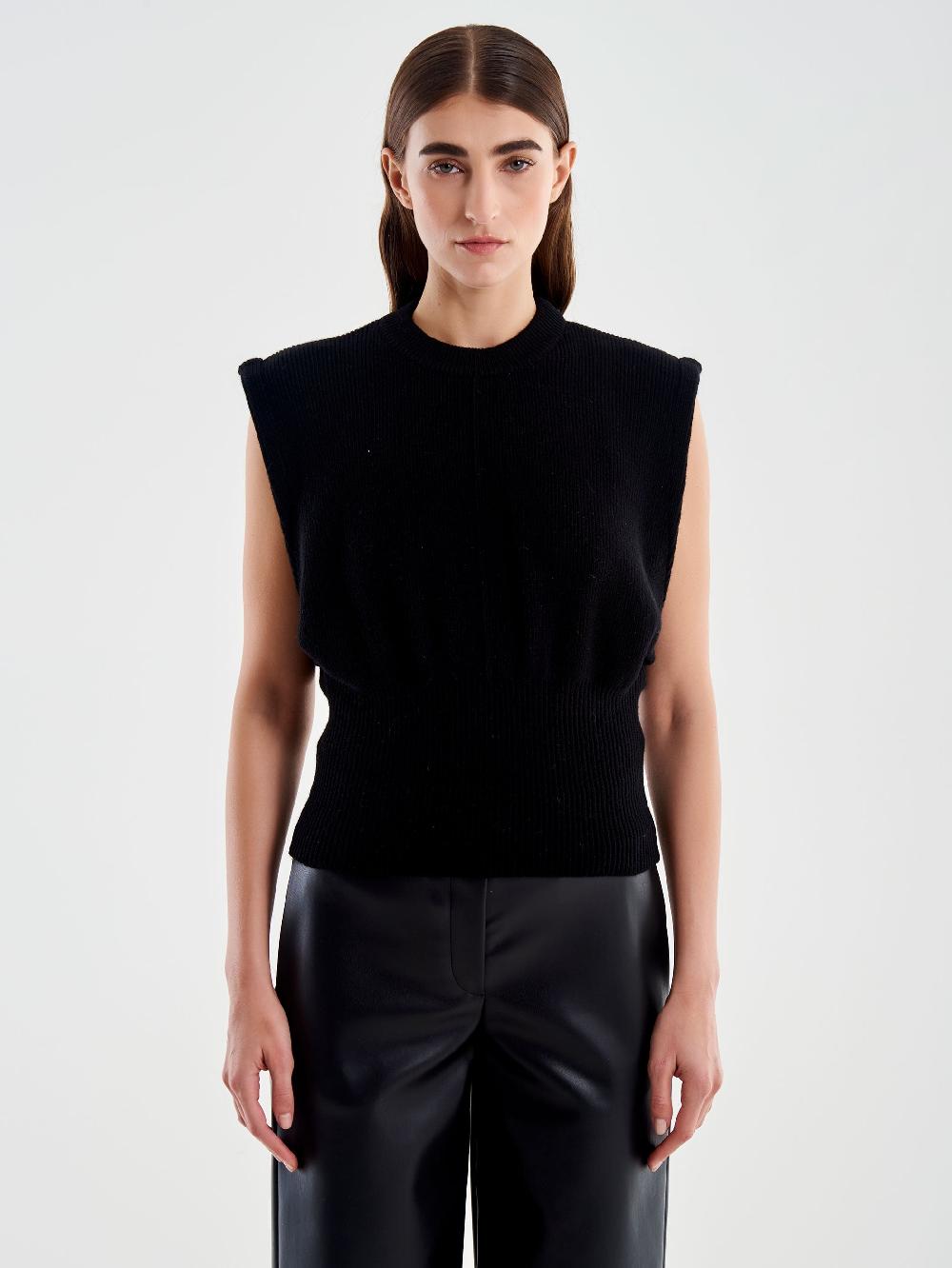 Vicolo Gilet Smanicato Girocollo Aderente Nero Sottocosto
