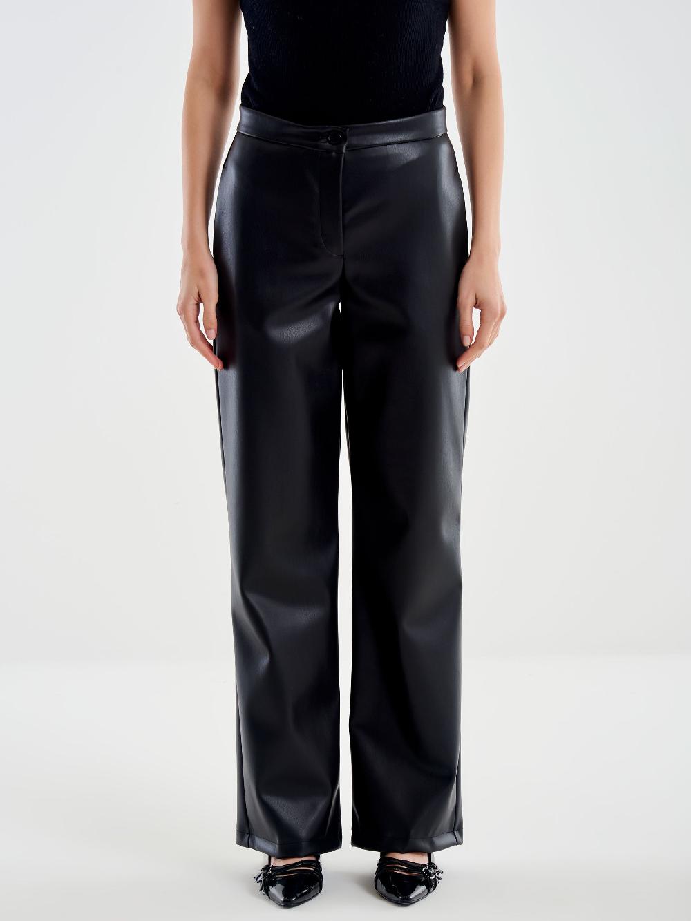 Vicolo Pantalone Straight Effetto Pelle Nero Convenienza