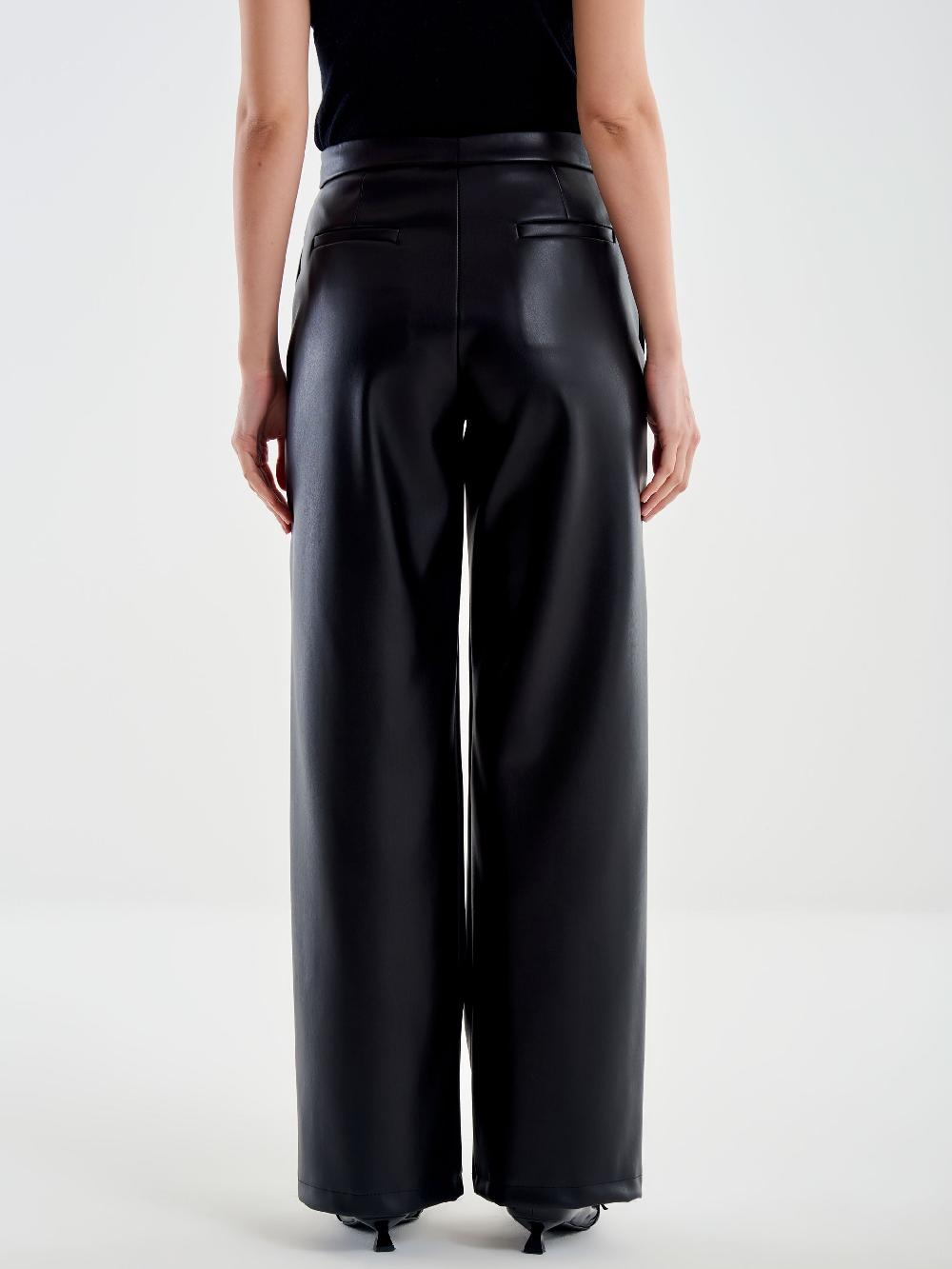 Vicolo Pantalone Straight Effetto Pelle Nero Convenienza