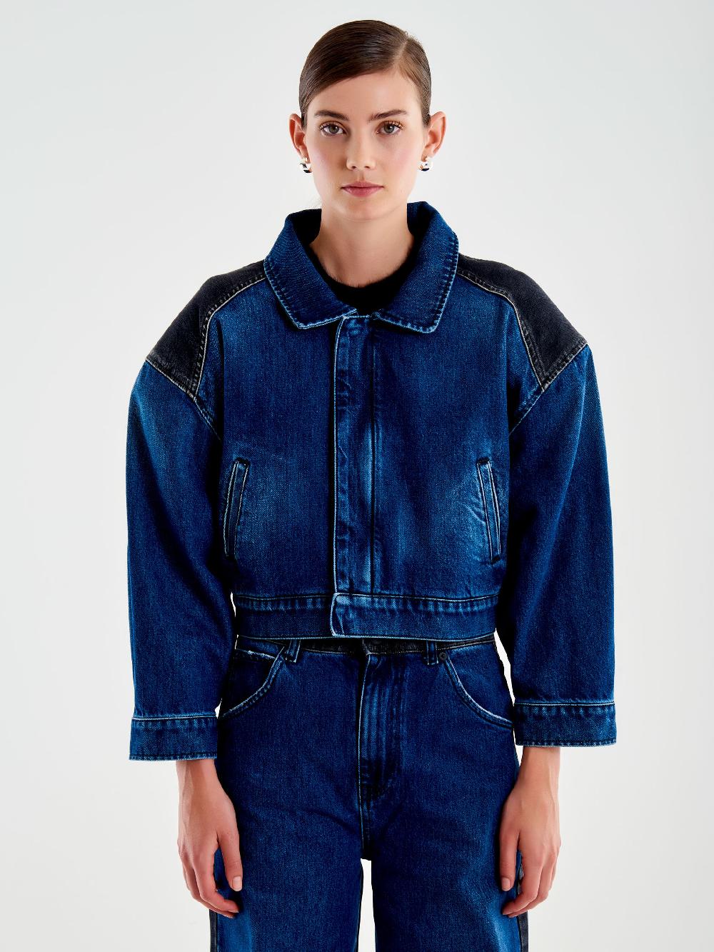 Vicolo Giubbotto In Denim Doppio Colore Blu Saldi