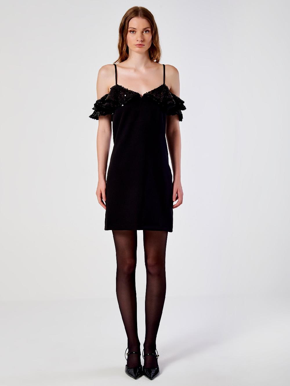 Vicolo Abito Mini con Rouches e Paillettes Nero Negozio online di fabbrica