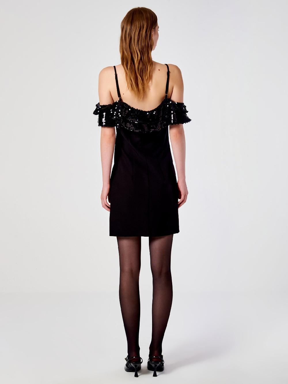 Vicolo Abito Mini con Rouches e Paillettes Nero Negozio online di fabbrica