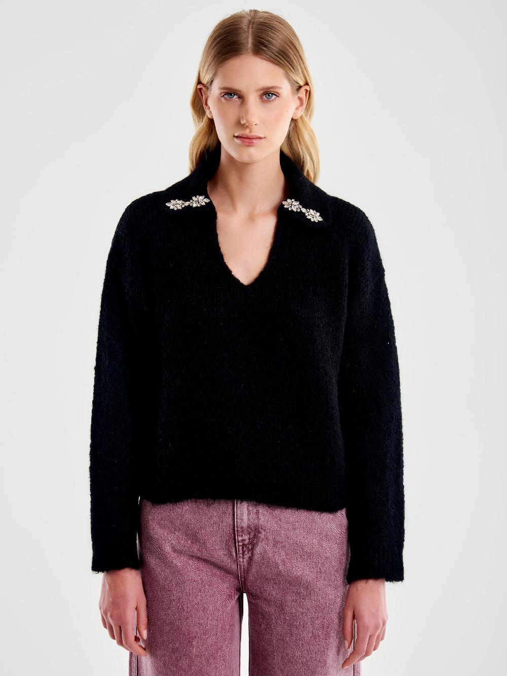 Vicolo Polo in Maglia con Cabochon Nero Fornitura limitata