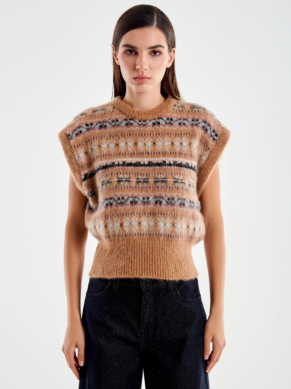 Vicolo Maglia Cropped Jacquard Cammello Shopping online