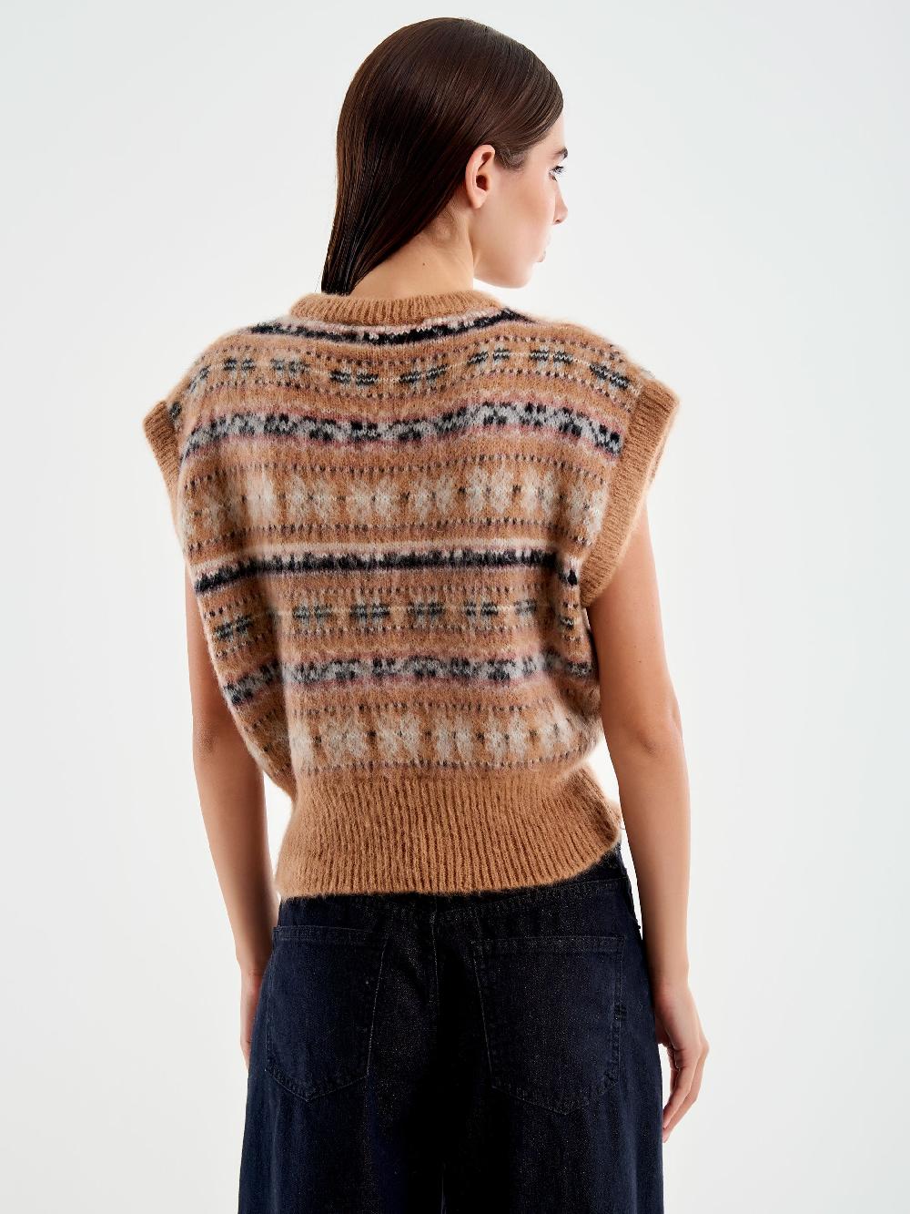 Vicolo Maglia Cropped Jacquard Cammello Shopping online