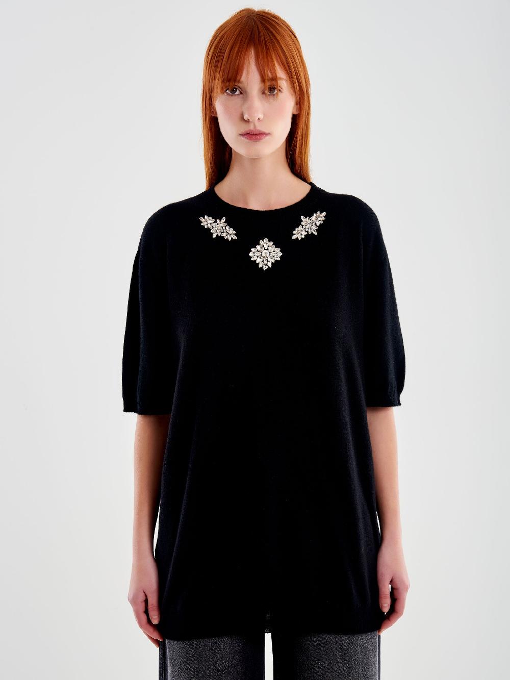 Vicolo Maxi Maglia con Cabochon Nero Offerta natalizia