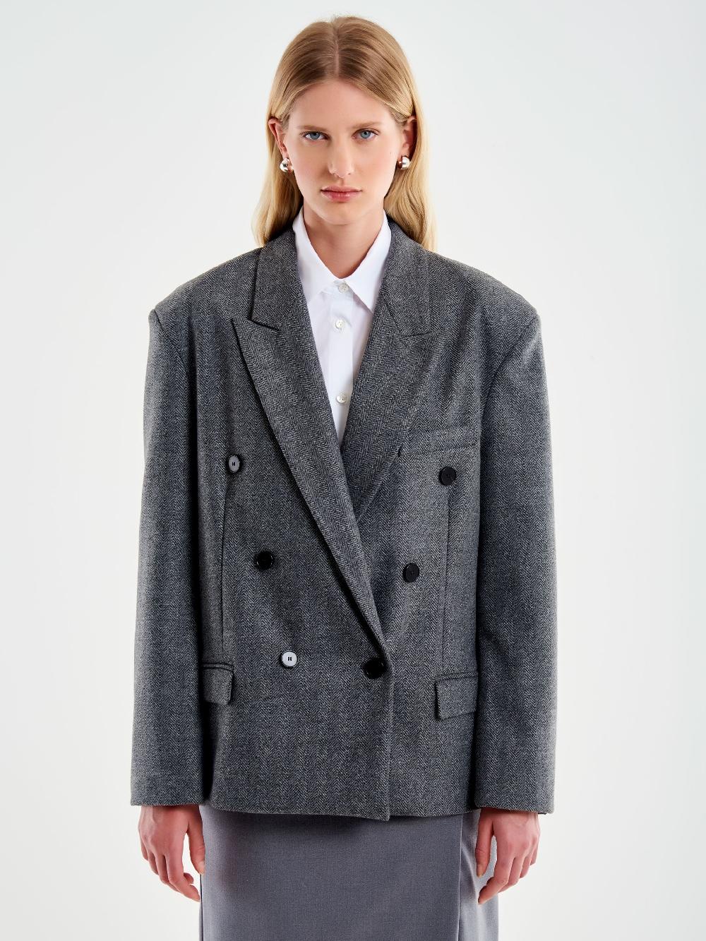 Vicolo Blazer Over Doppiopetto Spinato Grigio Offerta Anniversario