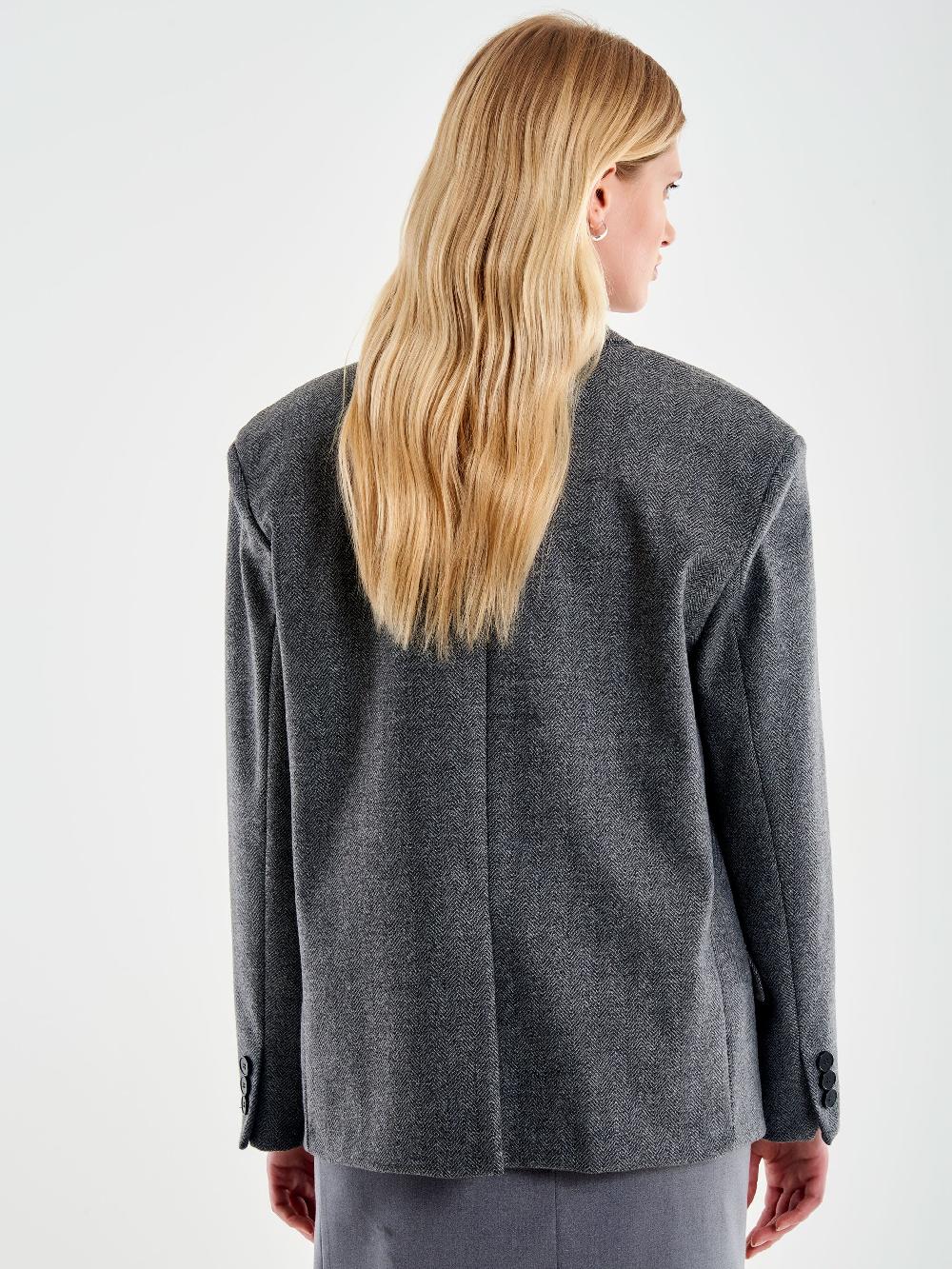 Vicolo Blazer Over Doppiopetto Spinato Grigio Offerta Anniversario