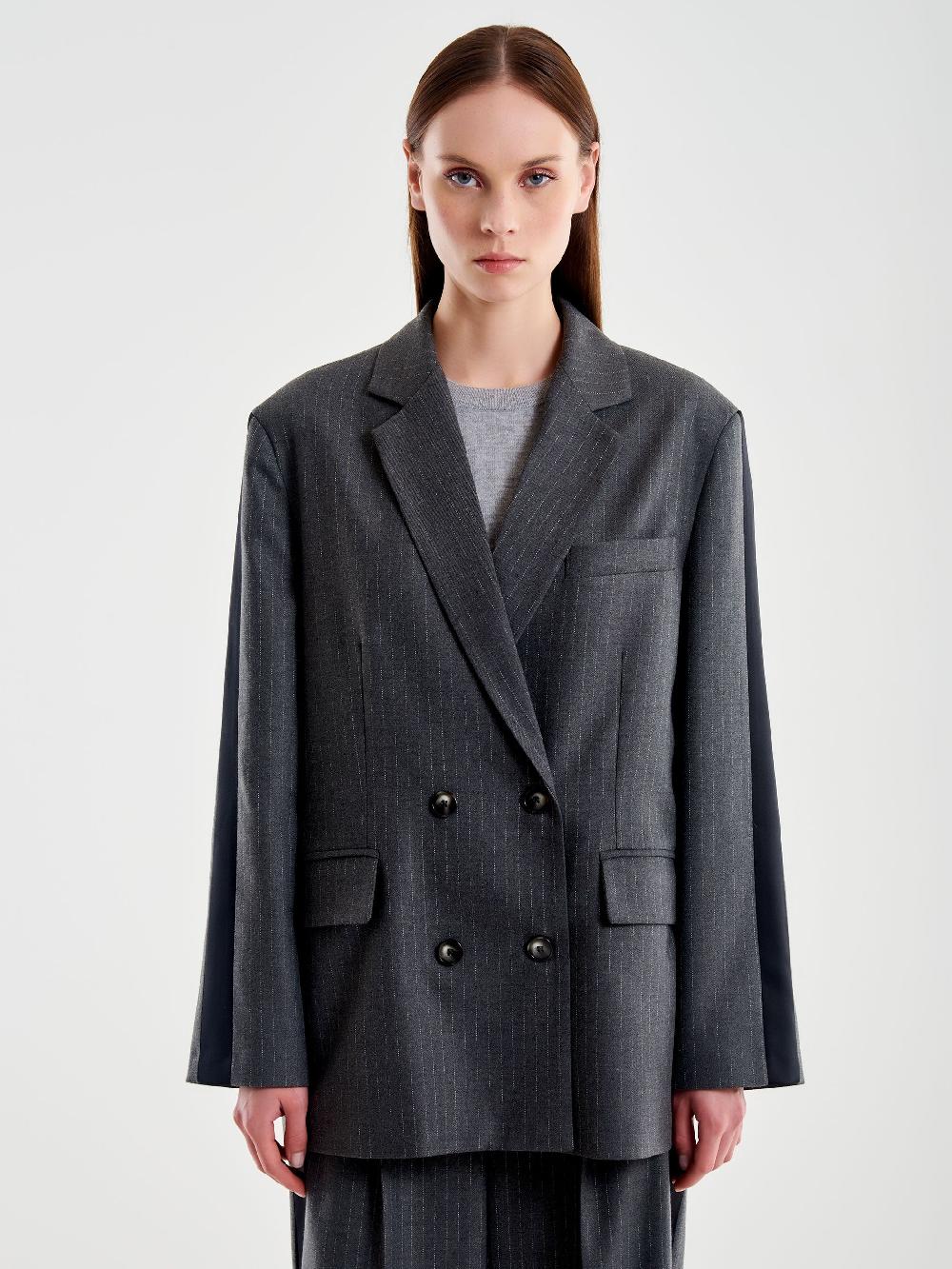 Vicolo Blazer Gessato con Banda Laterale Grigio Smaltimento dello stoccaggio