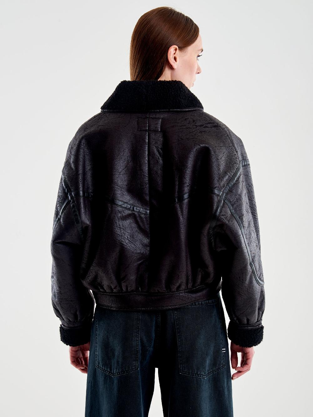 Vicolo Giubbotto Oversized effetto Pelle Nero Grandi sconti