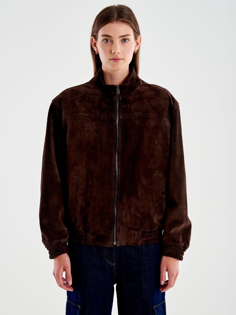 Vicolo Bomber in Pelle Scamosciato Marrone Offerte stagionali