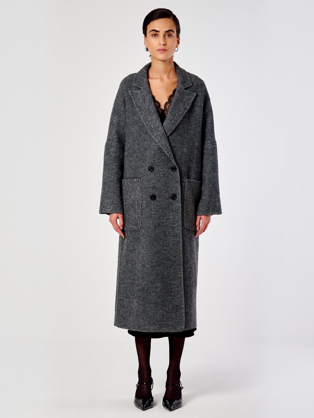 Vicolo Cappotto Doppiopetto Spinato Grigio Promozione temporanea