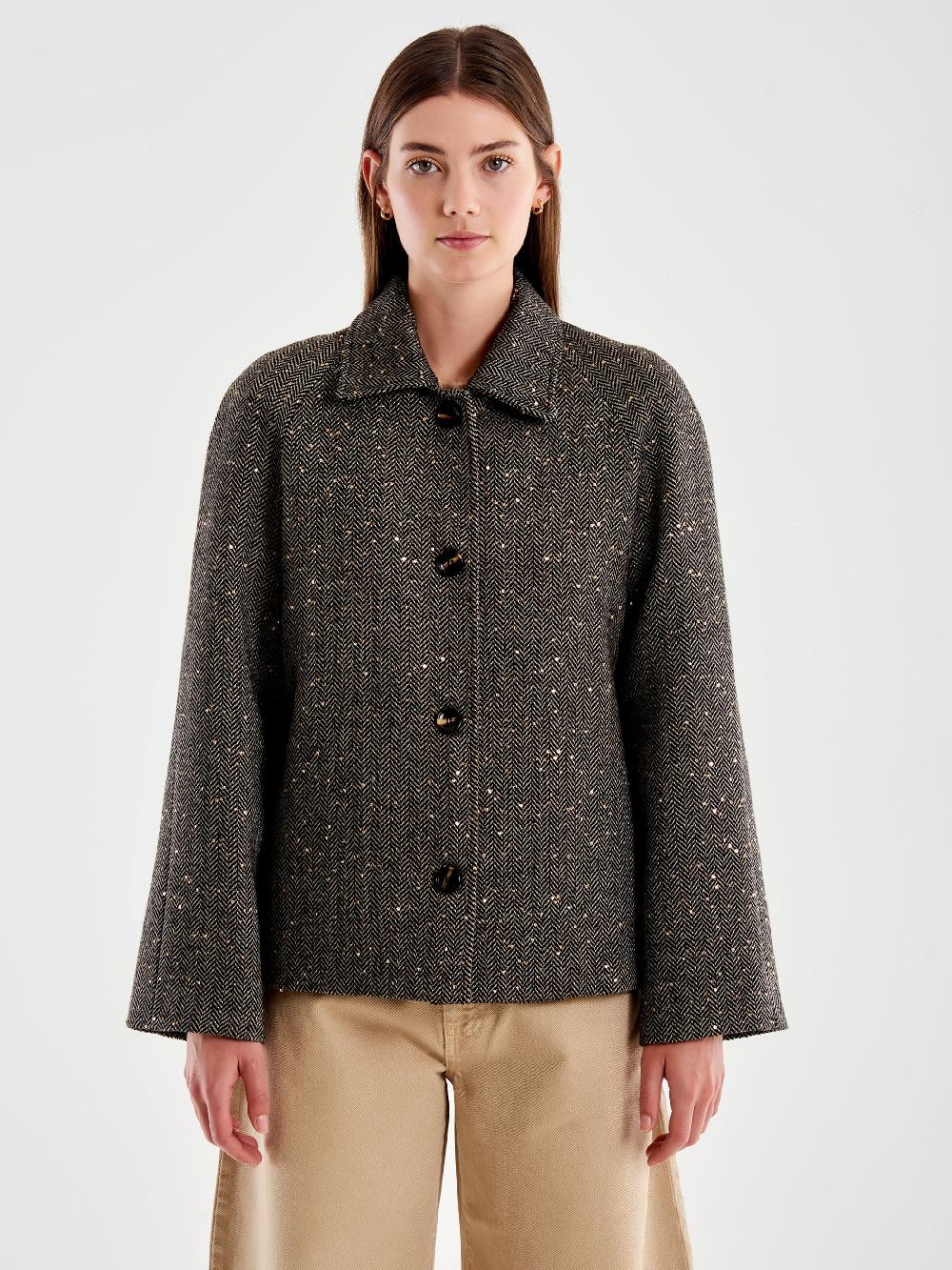Vicolo Giacca Corta con Bottoni con Paillettes Marrone Fino al 50% di sconto