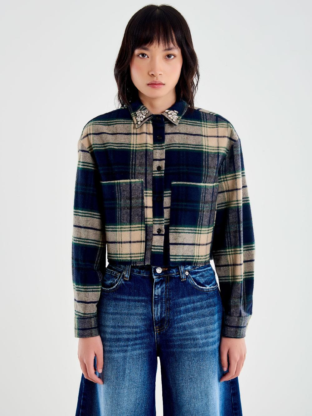 Vicolo Camicia Check Cropped Blu Enormi sconti