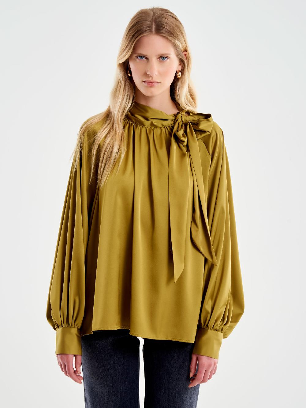 Vicolo Camicia Over Satin con Fiocco Militare Black Friday Prezzi