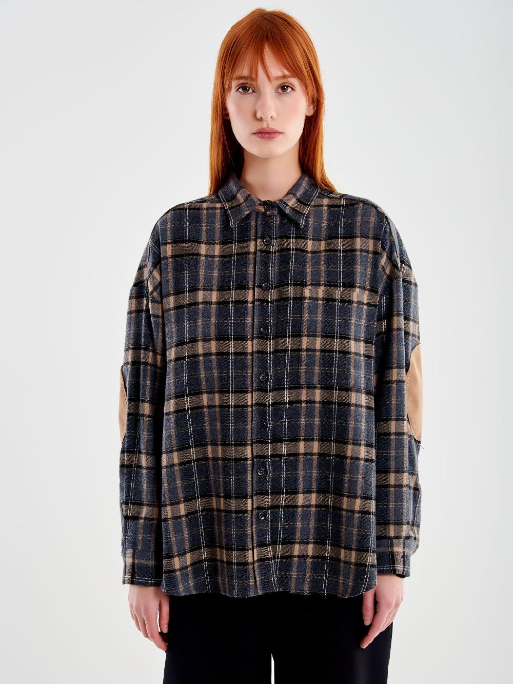 Vicolo Camicia Oversized Check con Toppe Beige Duty-free