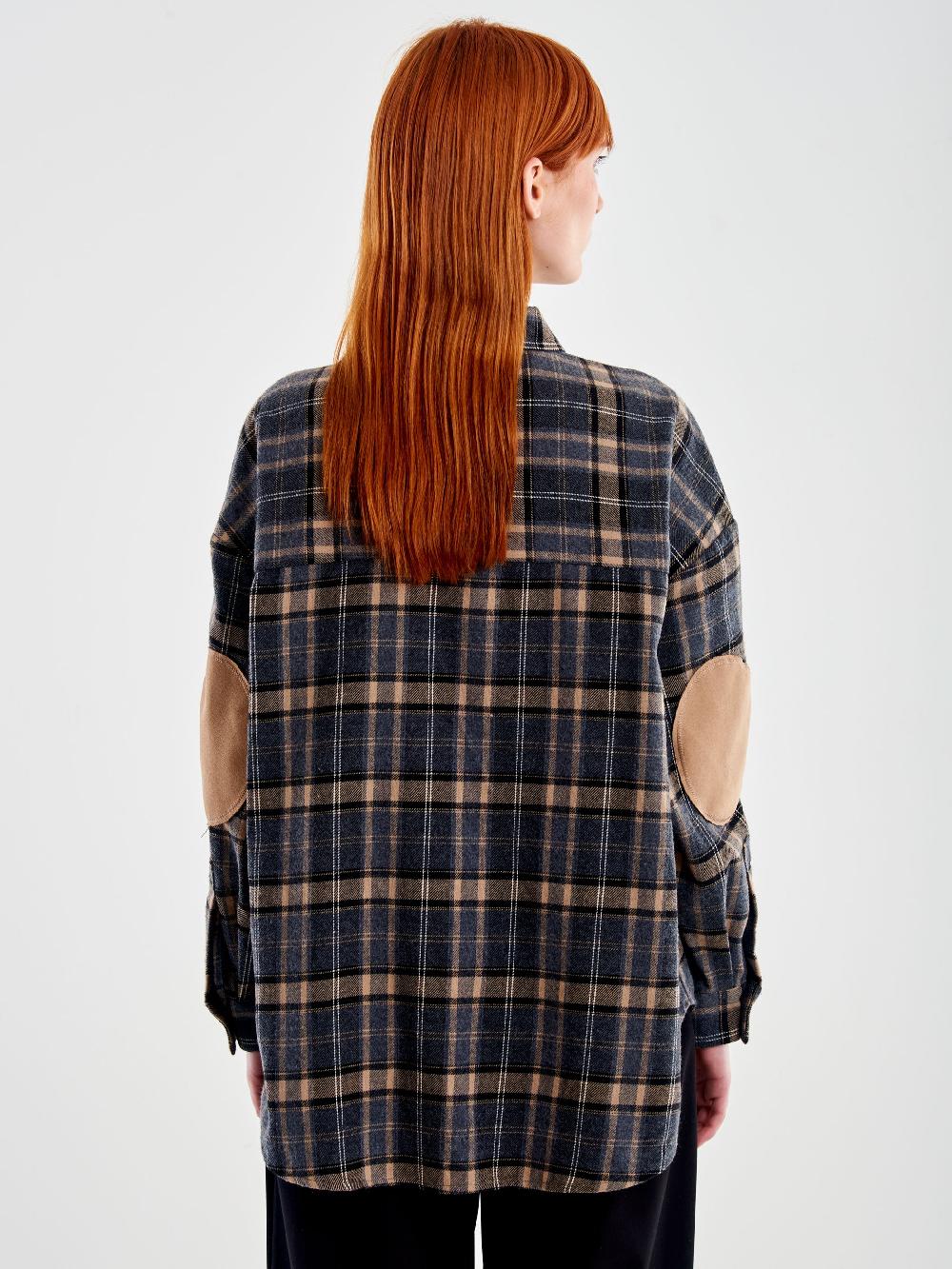 Vicolo Camicia Oversized Check con Toppe Beige Duty-free