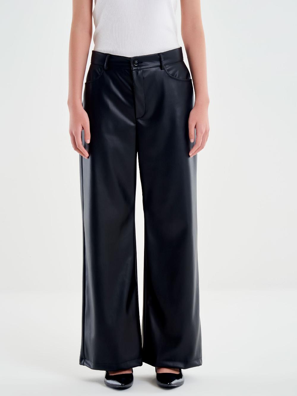 Vicolo Pantalone Palazzo Effetto Pelle Nero Italia