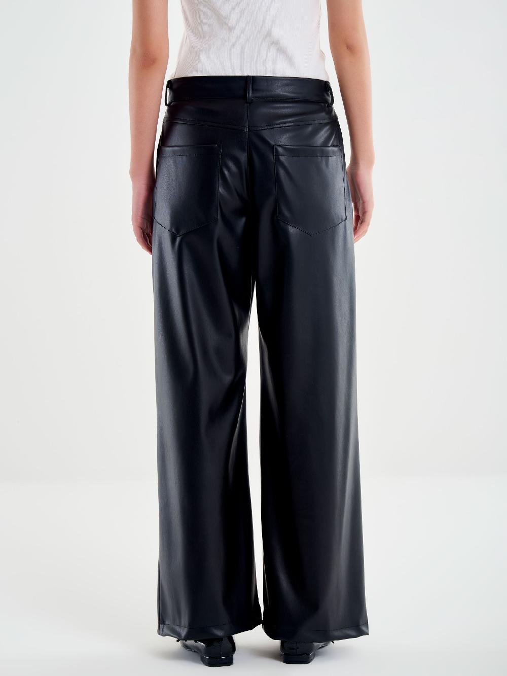Vicolo Pantalone Palazzo Effetto Pelle Nero Italia