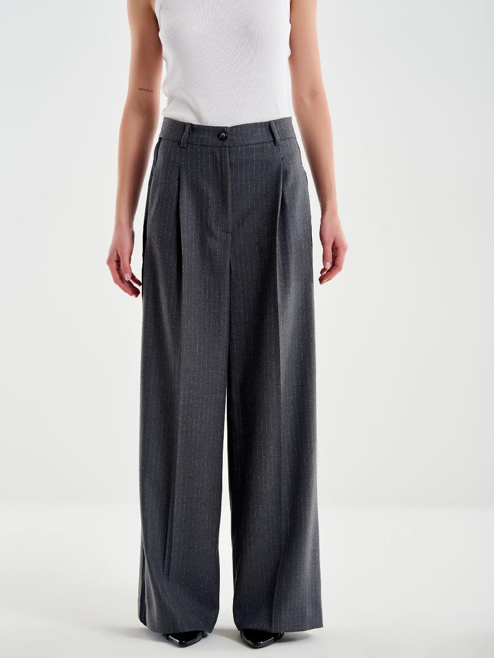 Vicolo Pantalone Gessato Ampio Con Banda Laterale Grigio Nuovo