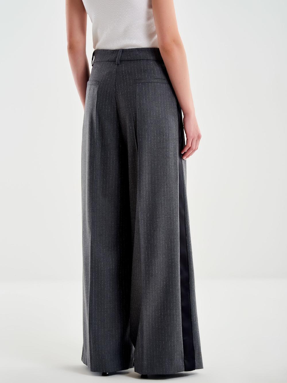 Vicolo Pantalone Gessato Ampio Con Banda Laterale Grigio Nuovo