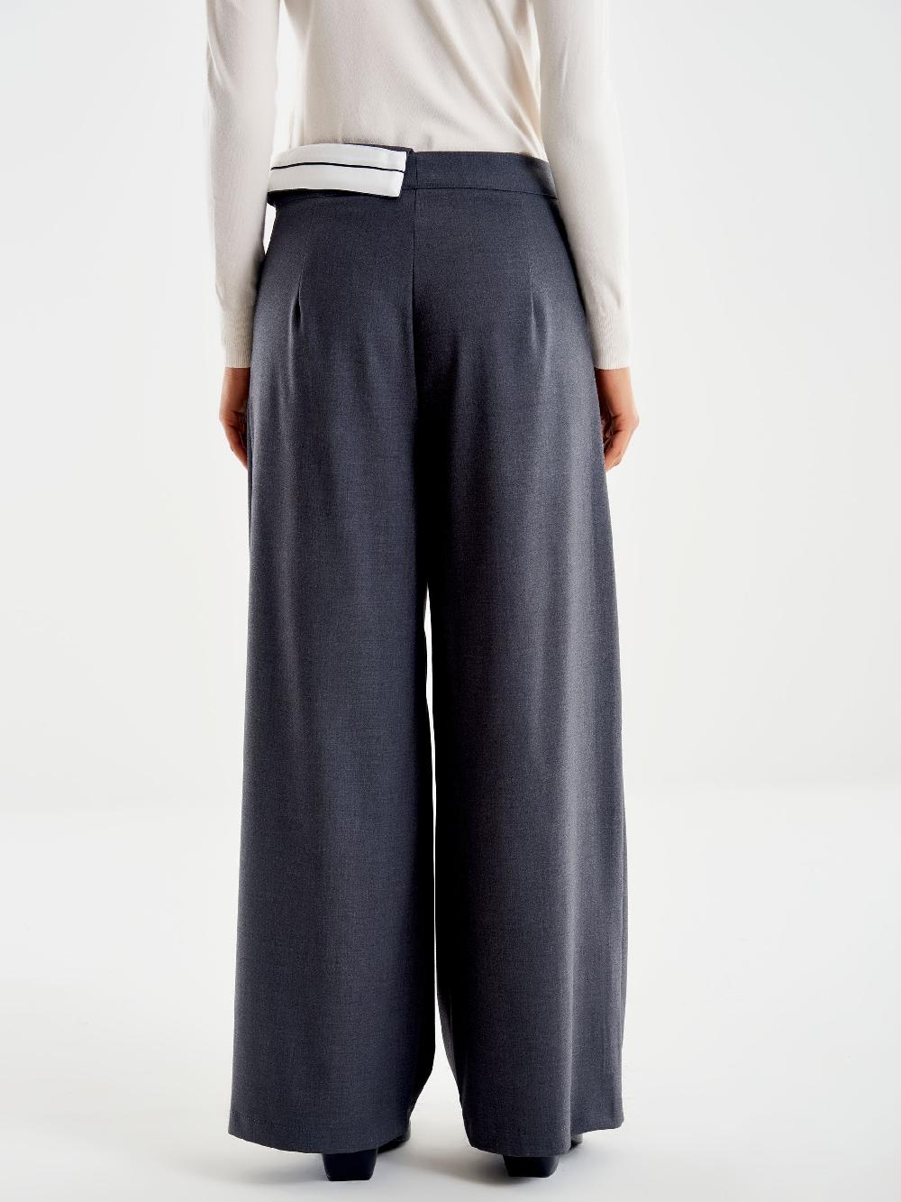 Vicolo Pantalone Ampio con Risvolto in Vita Grigio Qualità