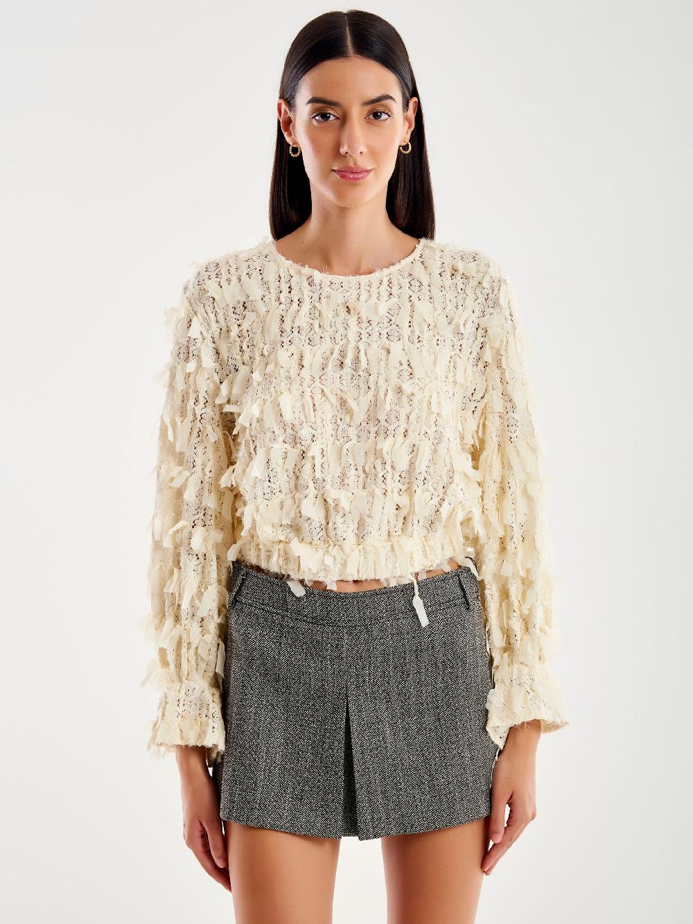 Vicolo Top in Pizzo Sfrangiato Bianco Offerta