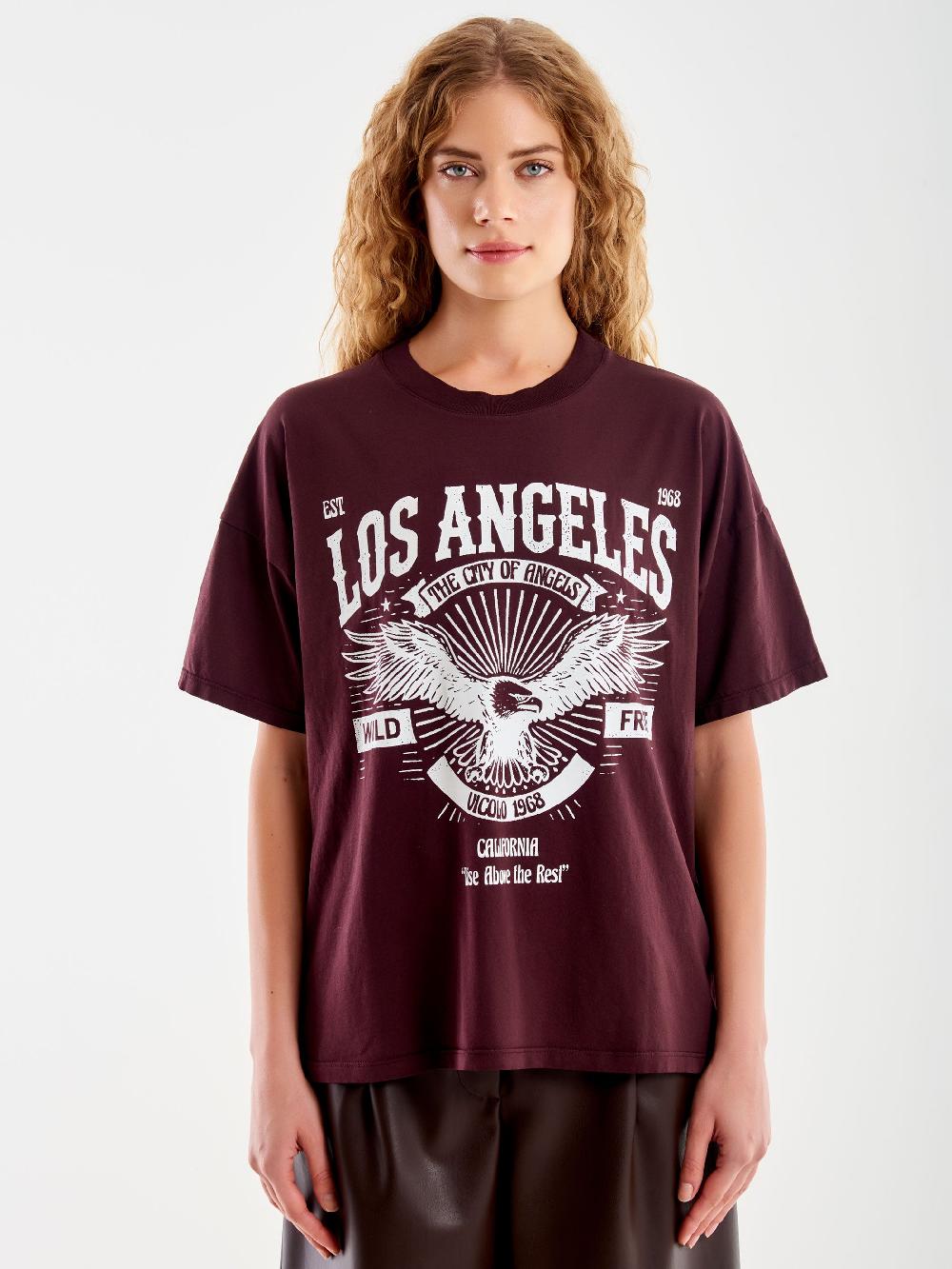 Vicolo T-shirt Varsity "Los Angeles" Bordeaux In Vendita