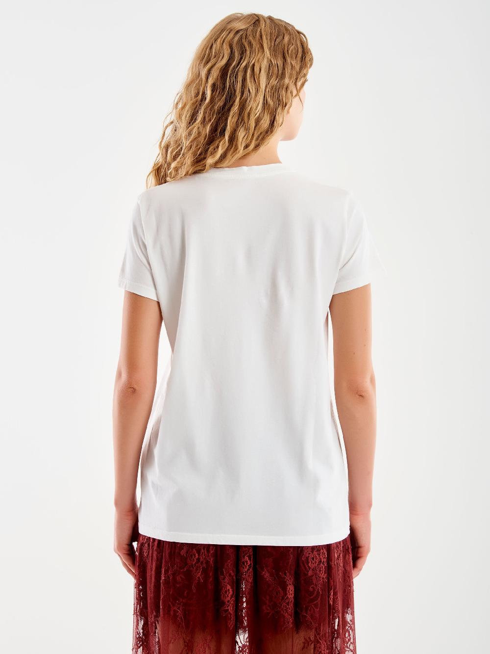 Vicolo T-Shirt Ricamata "Anche Meno" Bianco Vendita Economica