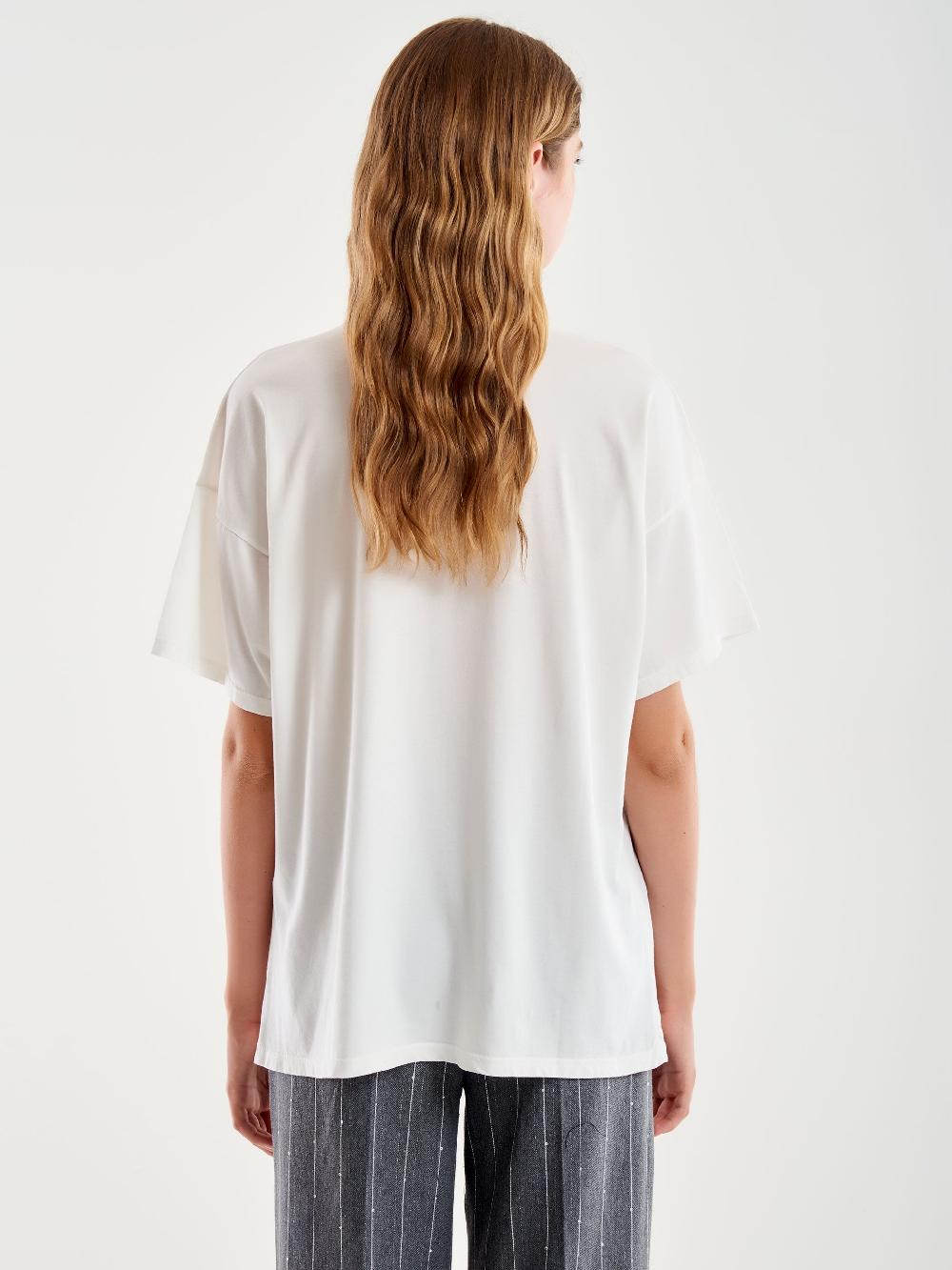 Vicolo T-Shirt Basic Over Bianco Saldi Di Fabbrica