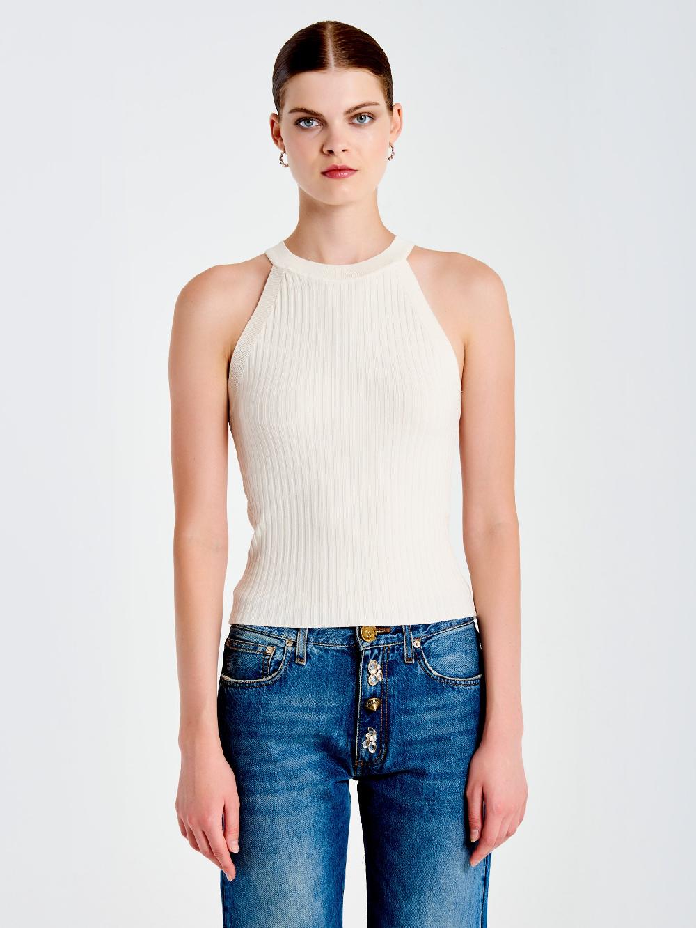 Vicolo Top in Maglia Scollo Halter Bianco I Più Venduti