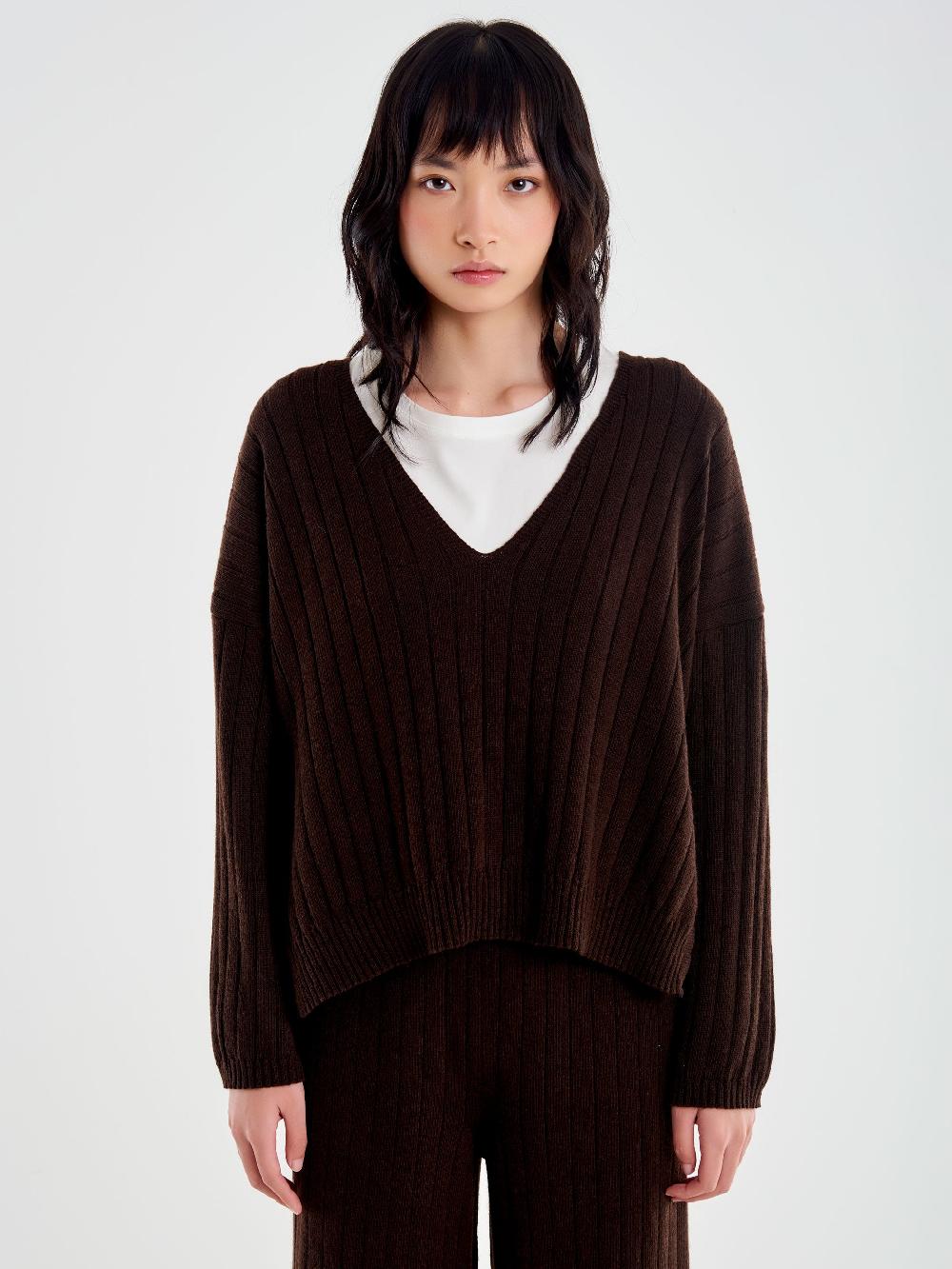 Vicolo Pull con Spacchi Maglia a Coste Moro Moda