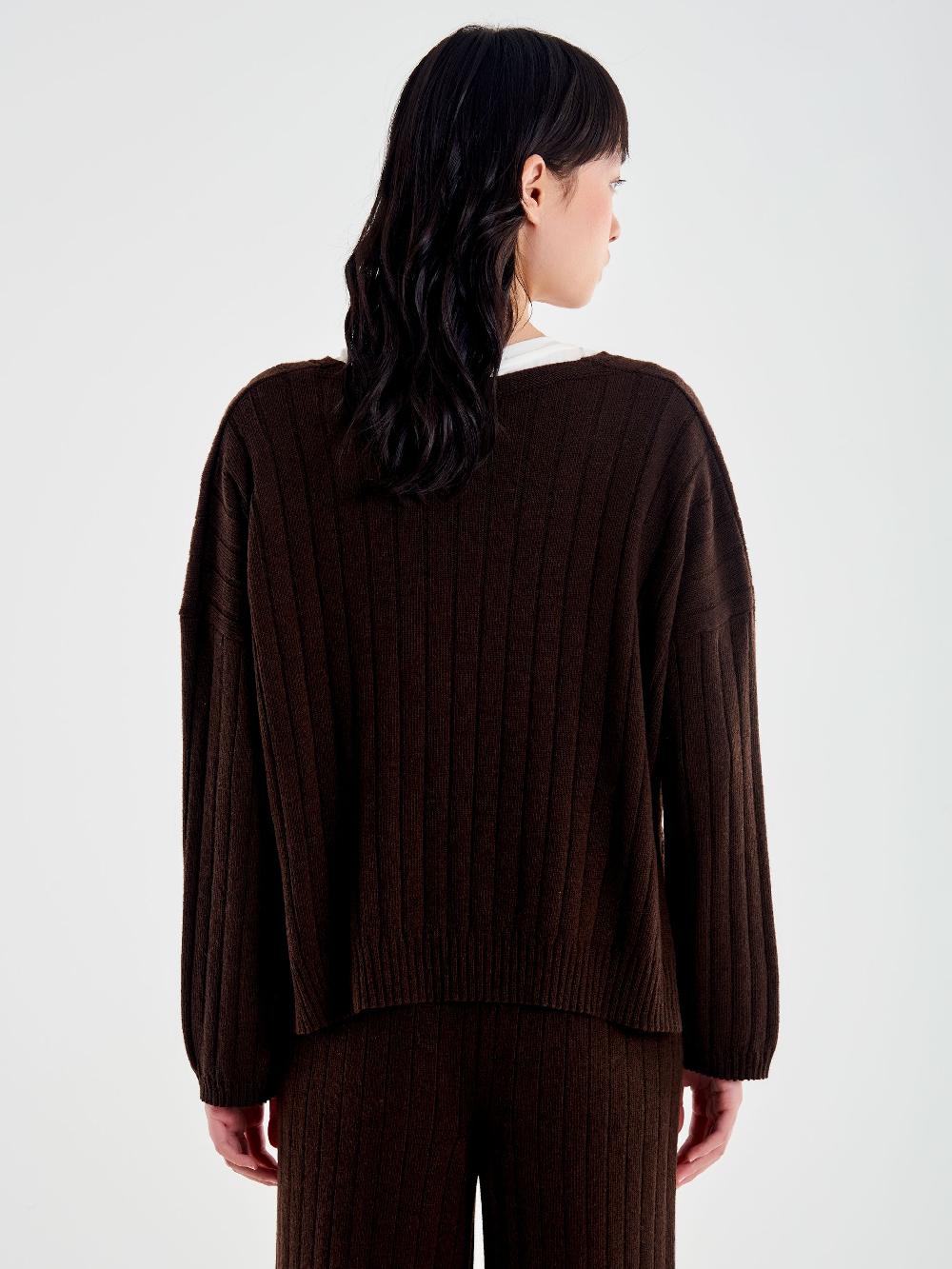 Vicolo Pull con Spacchi Maglia a Coste Moro Moda