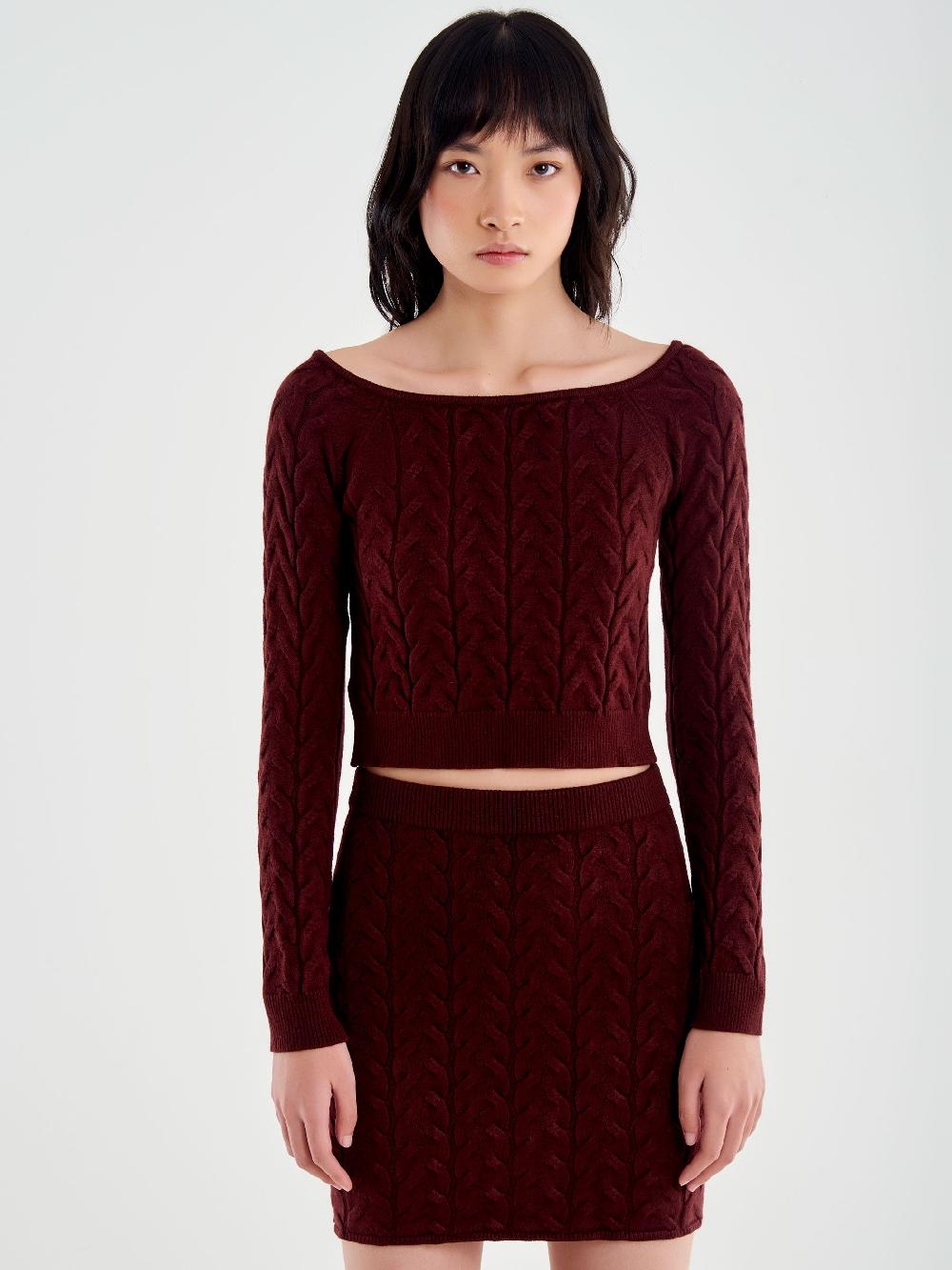 Vicolo Maglia Crop Trecce Bordeaux Sconto di tempo limitato
