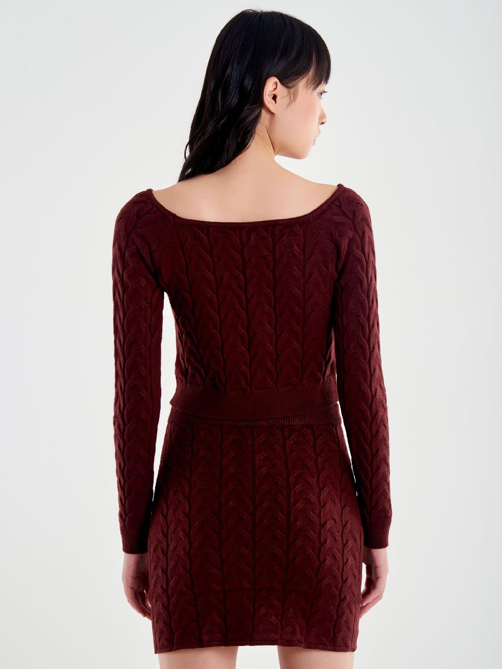 Vicolo Maglia Crop Trecce Bordeaux Sconto di tempo limitato