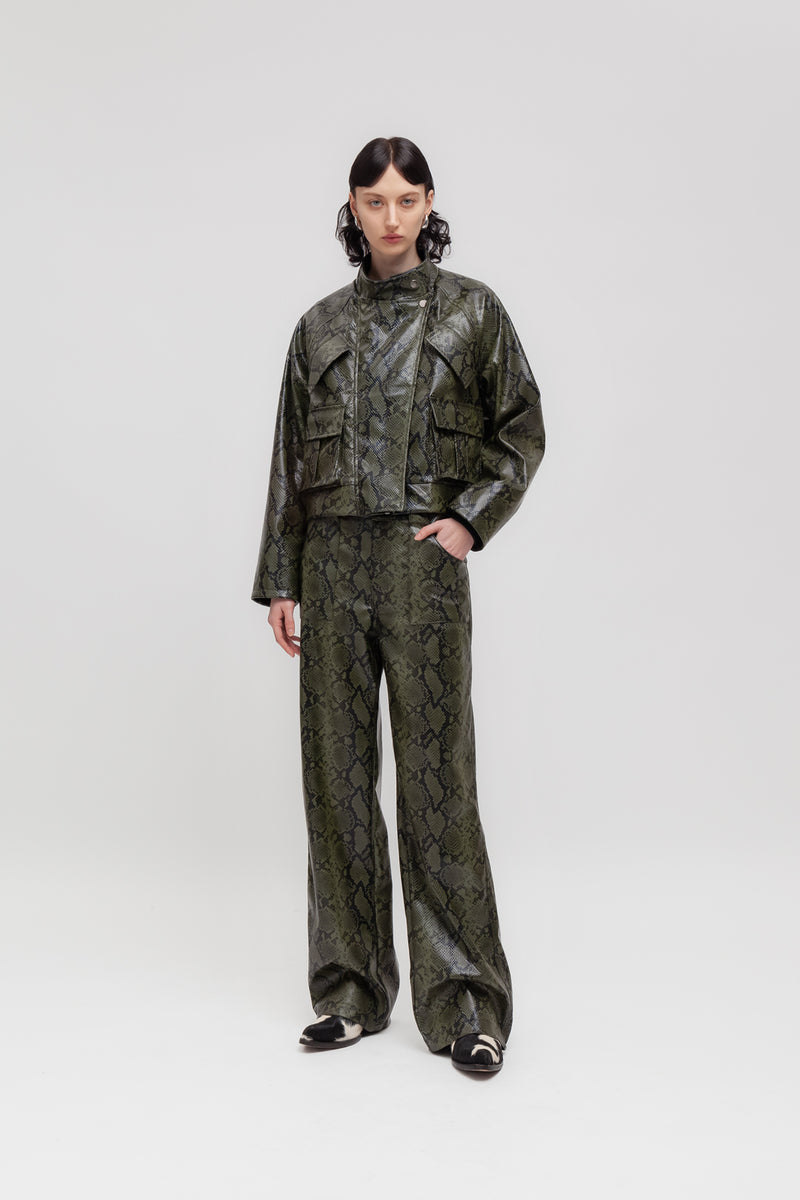 Weili zheng Pantalone gamba dritta in ecopelle pitonata Offerta