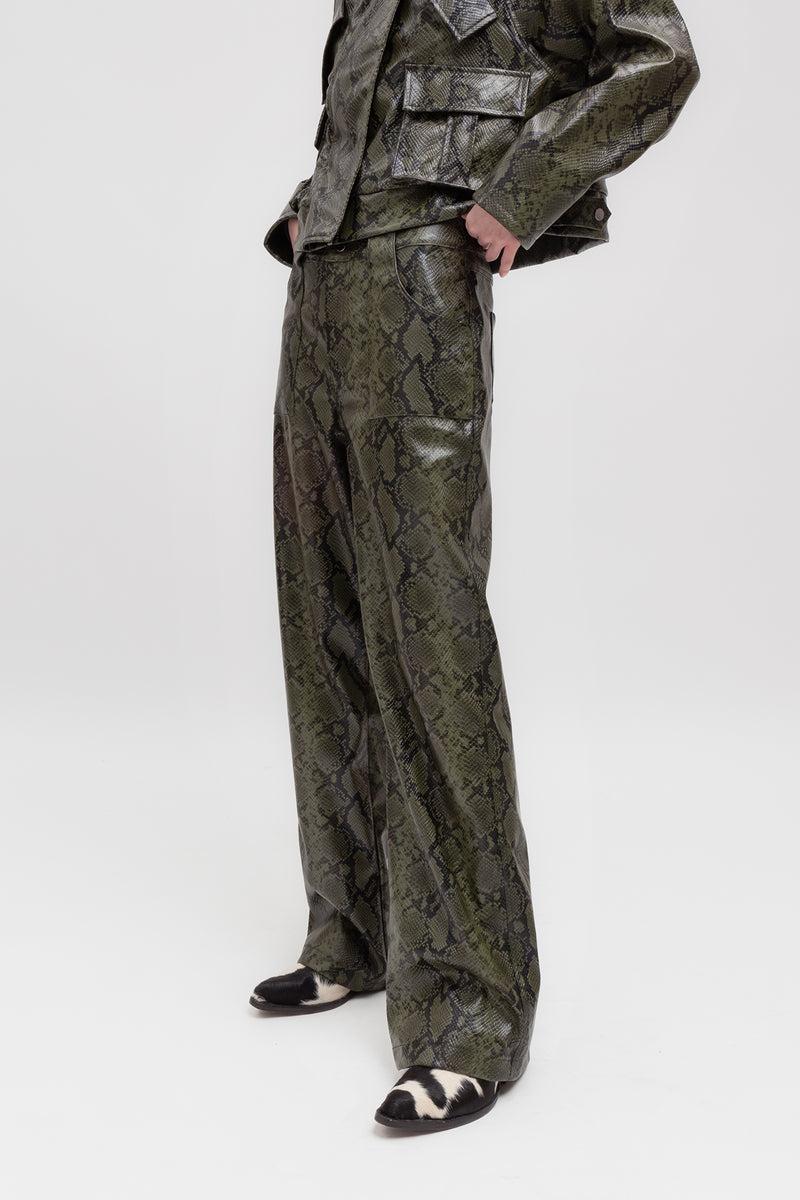 Weili zheng Pantalone gamba dritta in ecopelle pitonata Offerta