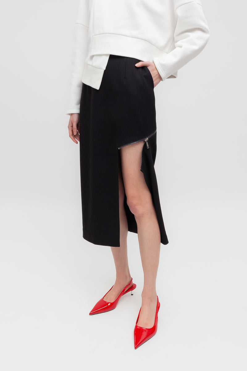 Weili zheng Longuette in gabardina con zip diagonale Vendita Economica