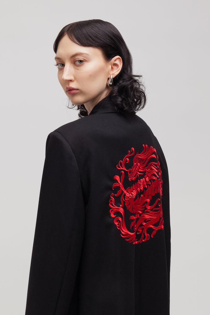 Weili zheng Cappotto in gabardina con ricamo drago Offerta Anniversario