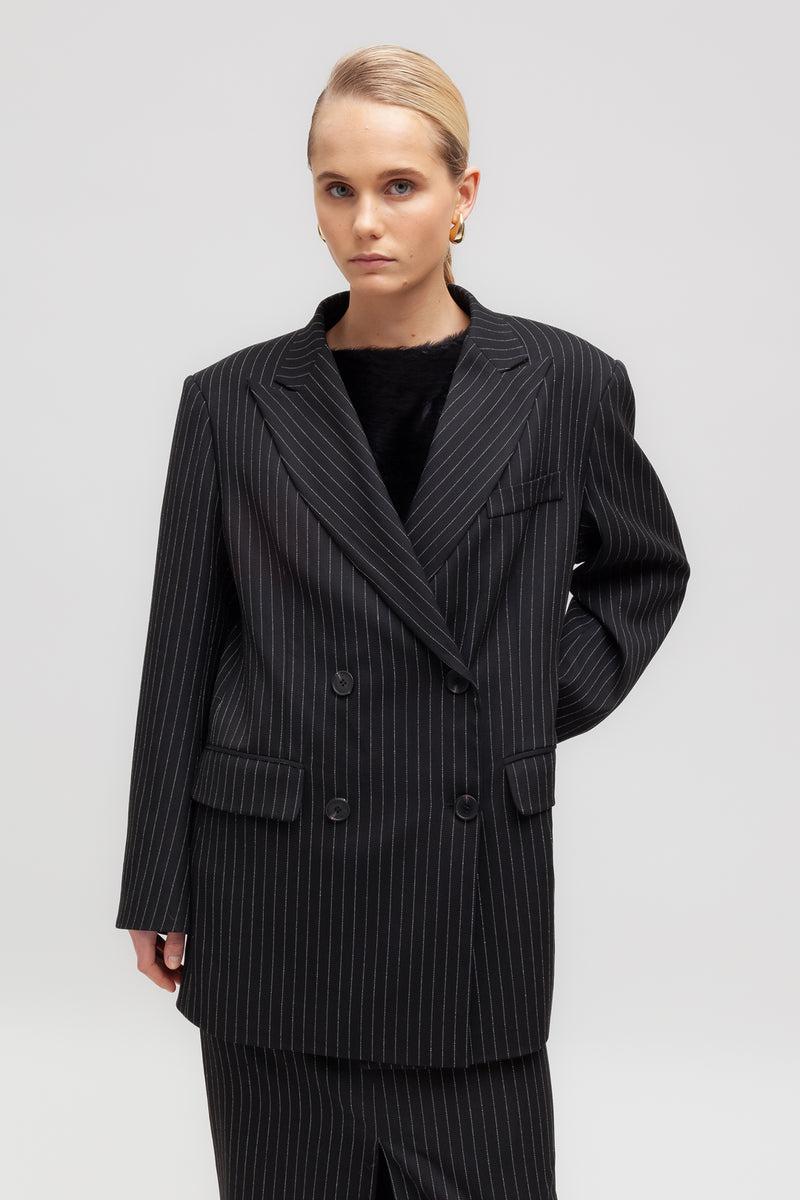 Weili zheng Blazer gessato con spalle imbottite Latest fashion