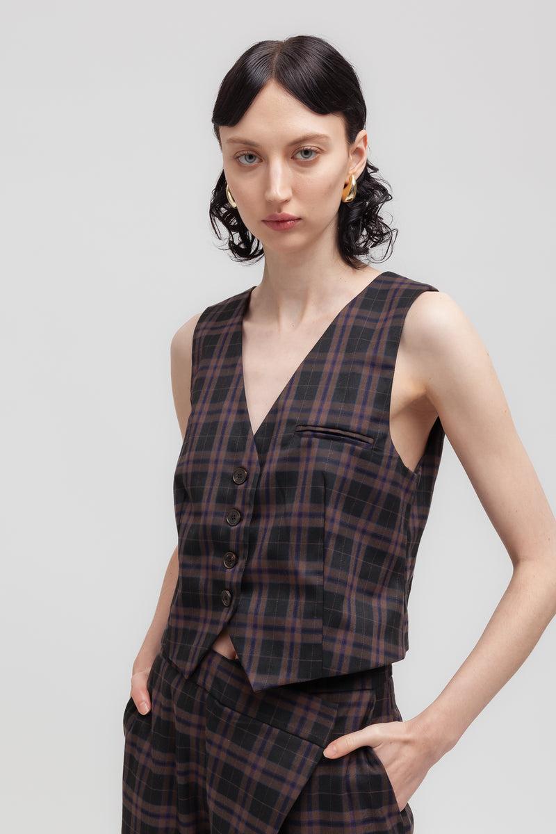 Weili zheng Gilet classico in gabardina check Offerte speciali