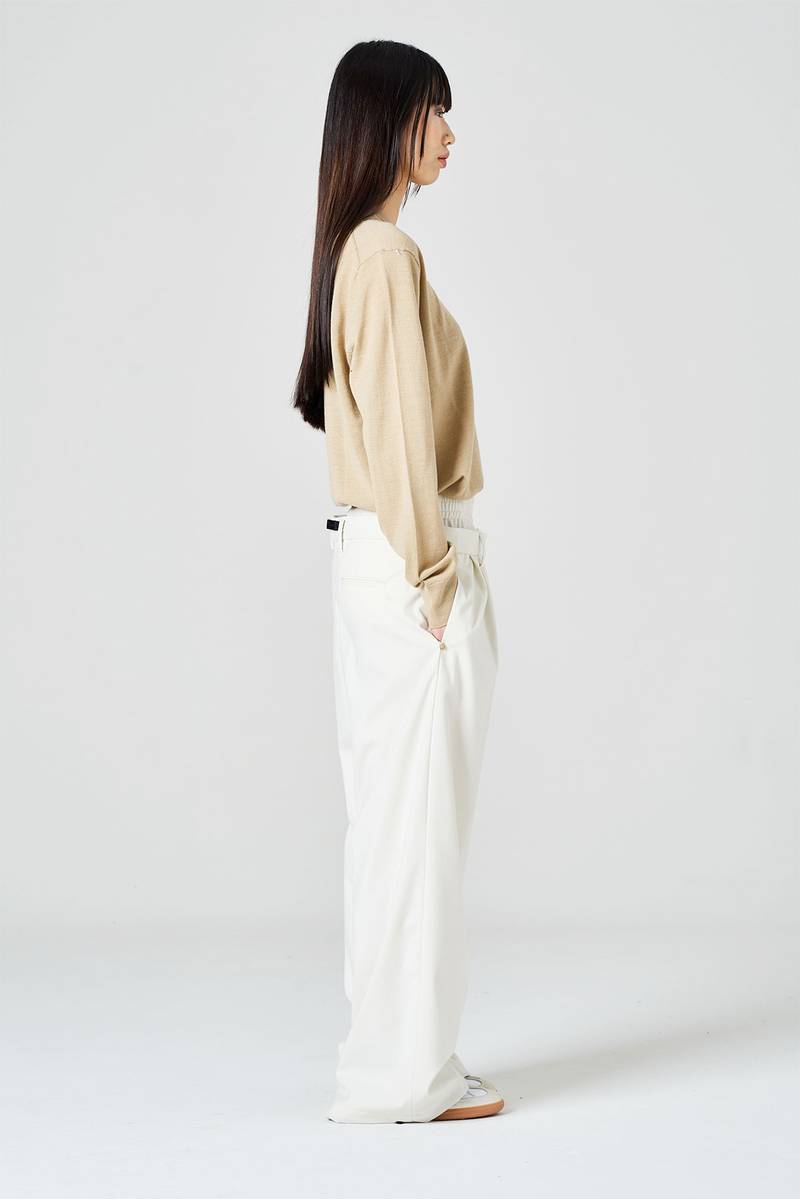 White sand Pantalone palazzo con doppia vita alta Offerta Giorno del Papà